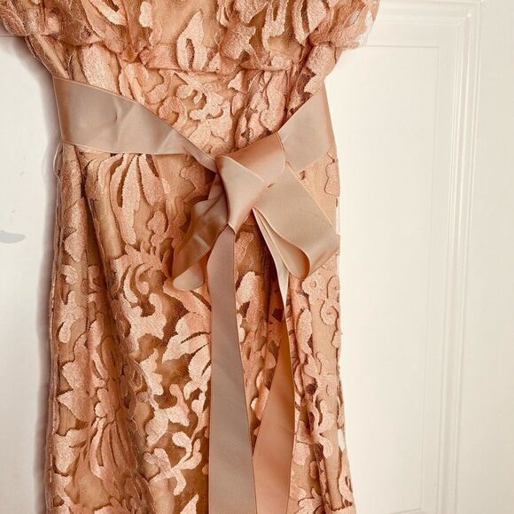 Mother of the Bride Tadashi Shoji Rose Gold Lace Belted Cocktail Dress - Picture 5 of 11